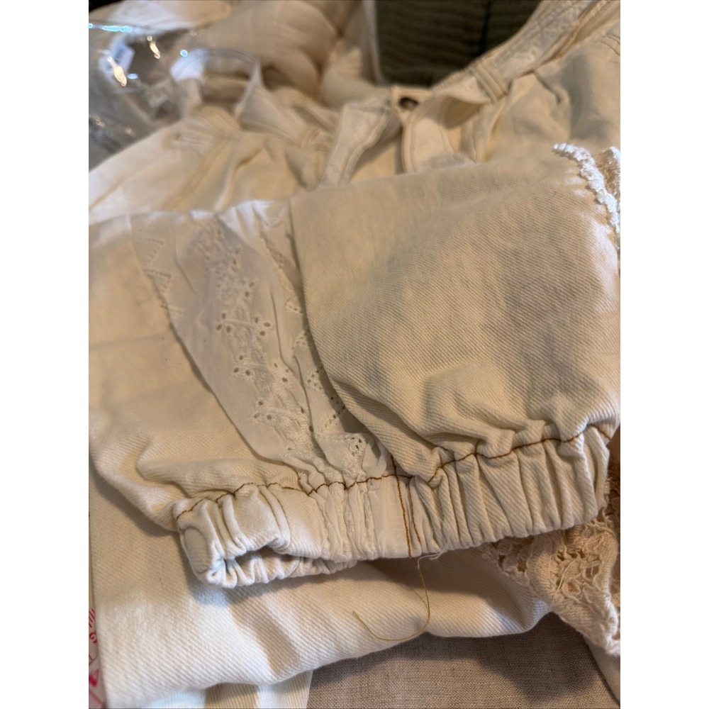 Ali & Hali Women Ivory Patchwork Crochet Eyelet Lace Boho Jogger Pants Large - Picture 8 of 11
